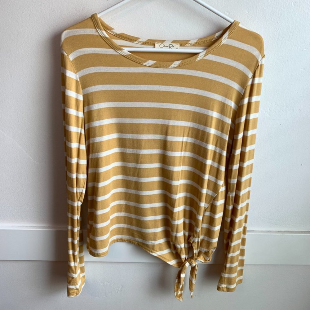 Olivia Rae Mustard Yellow & White Striped Long Sleeve Blouse